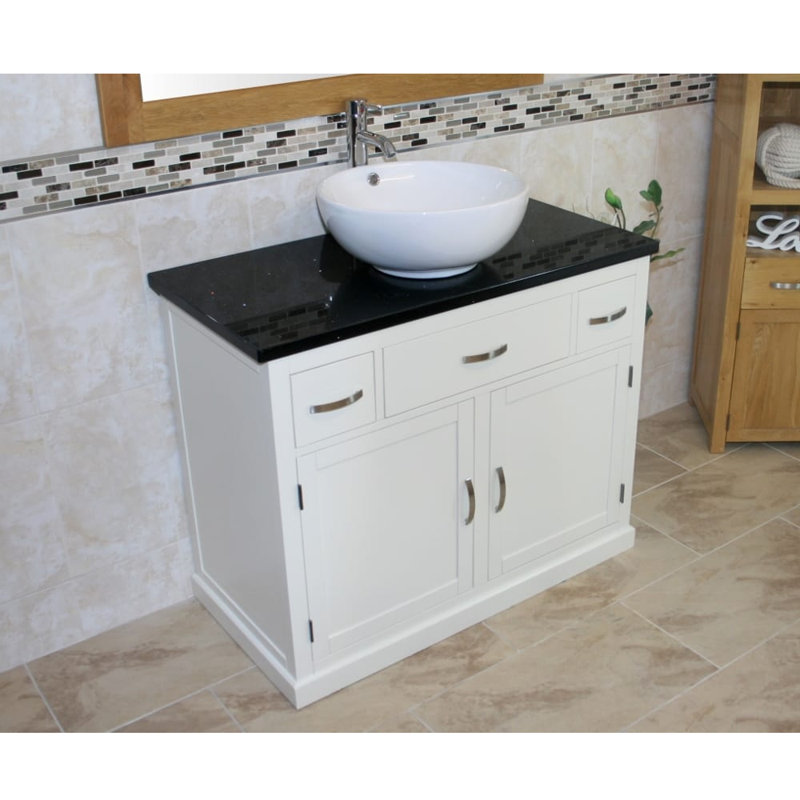 Robinett 1000mm Single Bathroom Vanity with Basin, White, Black Quartz