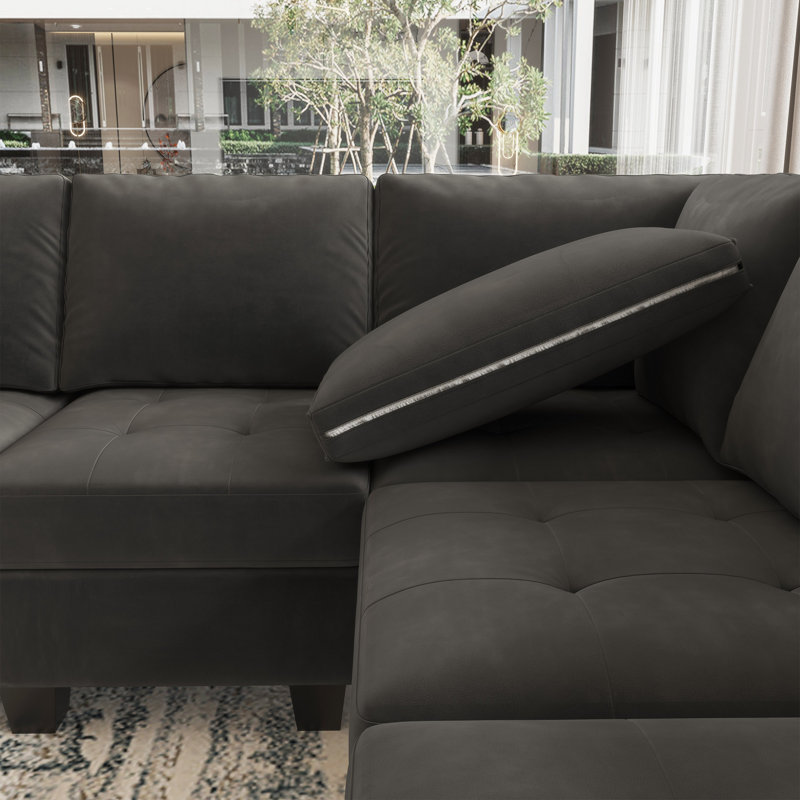 Shavera 6 - Piece 130.6'' Wide Upholstered Sectional Modular Sofa Velvet Large L Shaped Tufted Couch with Storage Ottomans