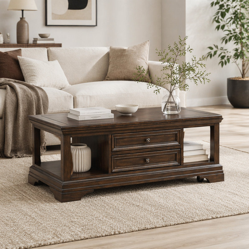 Table basse moderne, 19.43" H x 27.56" W x 27.56" D, Espresso, Does Not Apply
