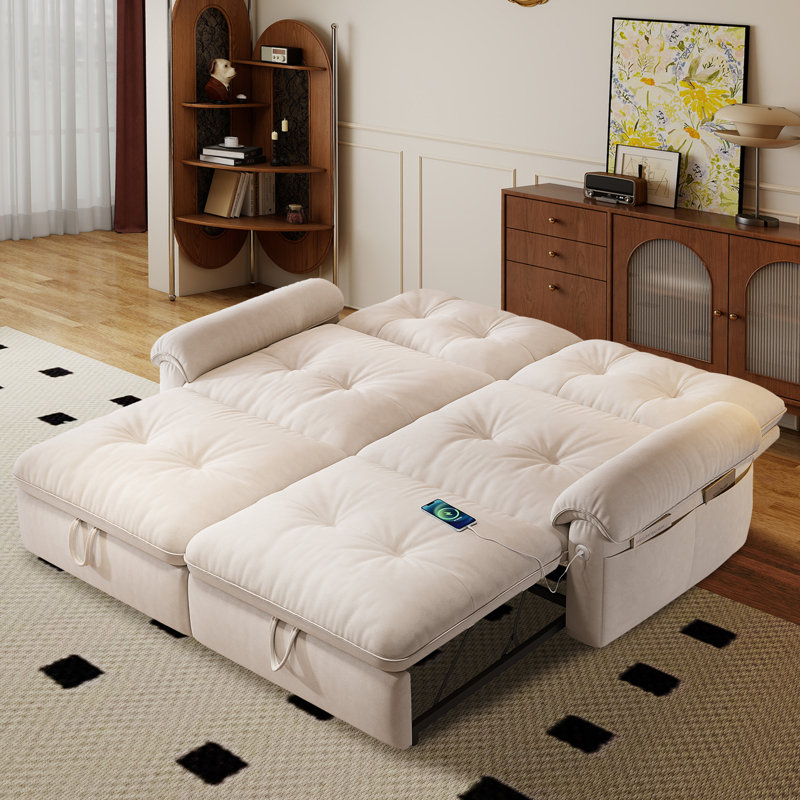77-Inch Convertible Down Sofa Bed, Featuring A 2-In-1 Design For Both Seating And Sleeping. Crafted From Modern Velvet Fabric, It's Suitable For Living Rooms, Bedrooms, And Apartment Spaces.