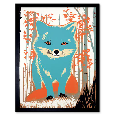 Ademoye Cute Blue Fox Forest Woodland Baby Animal - Single Picture Frame Print