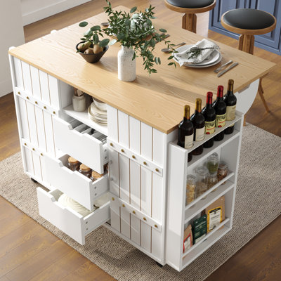 Kitchen Island With 3 Drawers And 2 Sliding Doors