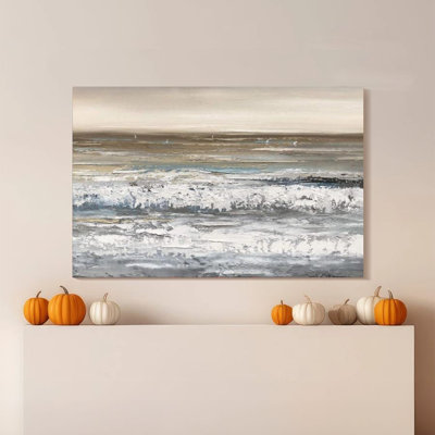 1pc Framed Broxton Painting Ocean scenery, flying birds and waves, abstract impressionism Decor Print Vintage Wall Poster Home Decor Perfect Gift for