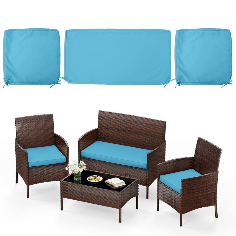 3-Piece Outdoor  Cushion  Covers Set(1 Big Cover+2 Small Covers), Covers Only, Lake Blue
