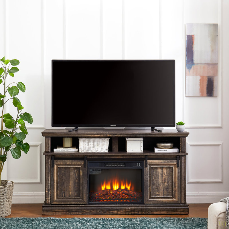 Meuble télé avec divertissement encastré 23 po, meuble télé à porte coulissante polyvalente Modern Space, l 58,11 po x P 15,79 po x H 32,36 po