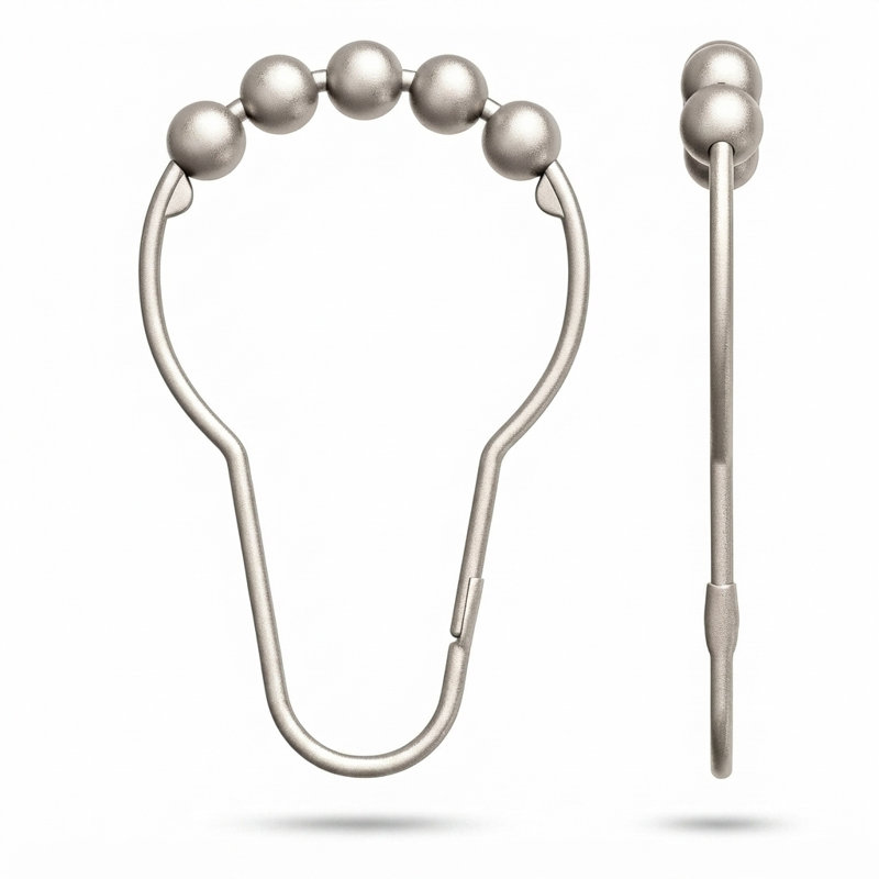 Crochets de rideau de douche Roller, Nickel brossé