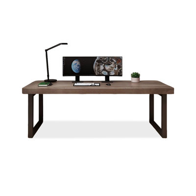Nut-brown+Black Rectangular Solid Wood+Iron desks