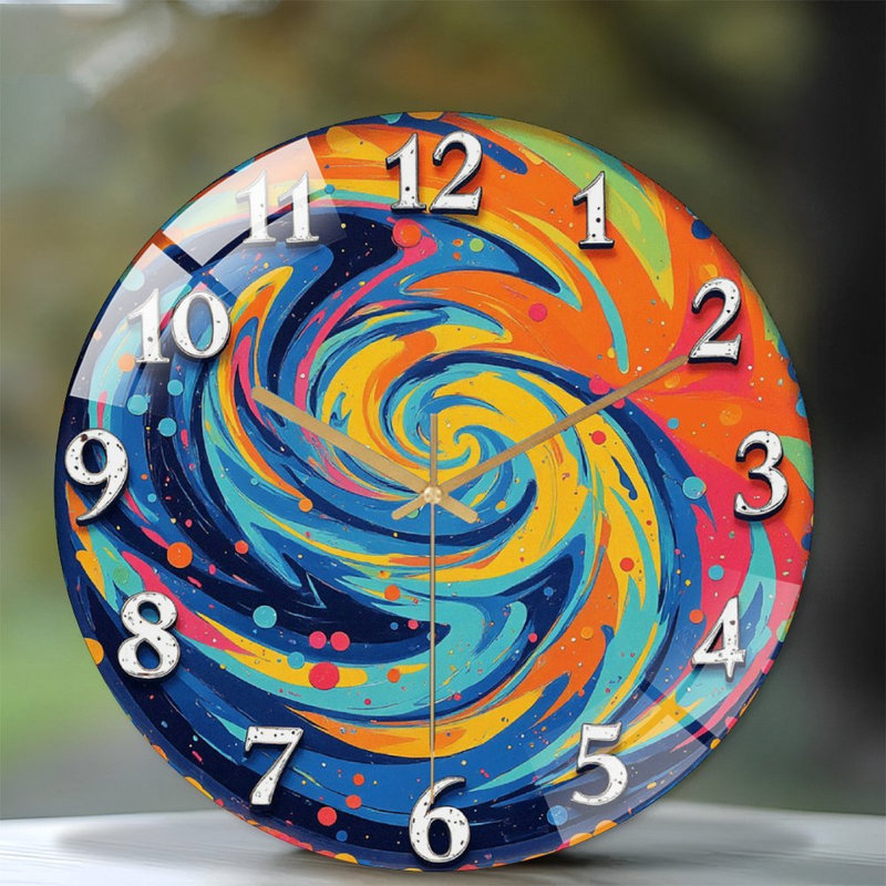 Horloge murale colorée tourbillon coloré, œuvre d'art 12 po