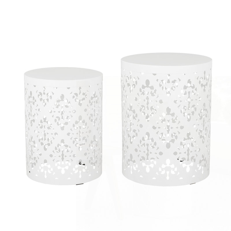 Metal end table set of 2, White