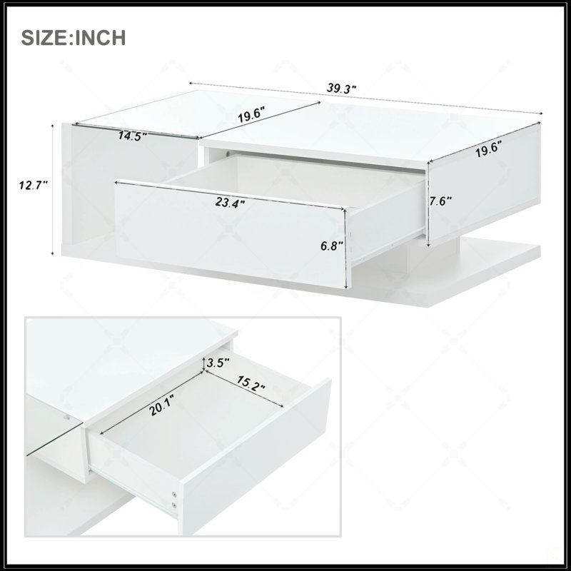 Table basse moderne avec verre trempé, Blanc