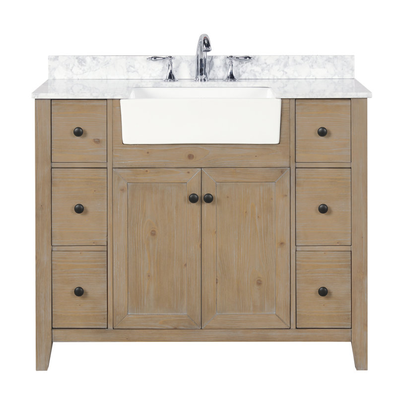 Sally 42'' Weathered Fir Bathroom Vanity with Marble Top