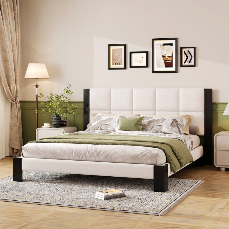 Bed Frame With Square-Stitched Headboard, King