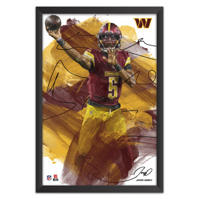 Tableau encadré de Jayden Daniels (NFL Washington), style coup de pinceau | 35,5 x 51 cm
