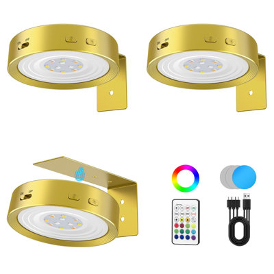 Picture Lights for Wall, Rechargeable Battery Magnetic Wall Lights with 3 Color Temps and 12 RGB, Picture Light with Remote, Dimmable and Timer, Decor Light, (Gold)