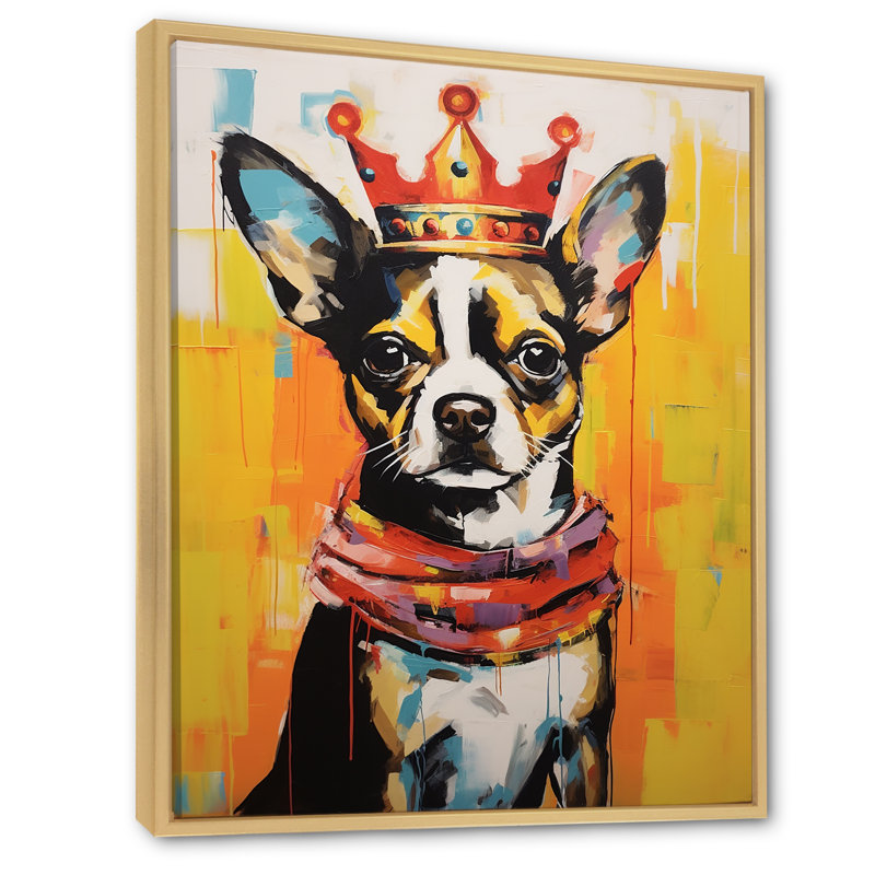 Royal Boston Terrier - art mural chien, H 44 po x l 34 po x P 1,5 po, Cadre flottant brun