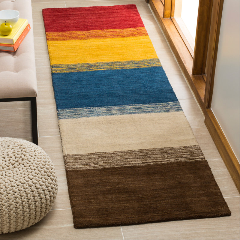 Tapis rayé en laine tissé à la main Frann, Tapis de couloir 2 pi 3 po x 6 pi