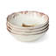 Ensemble de 4 bols à soupe Pheasant Grove 8in 26oz - Assortiment de conceptions de faisan Naturalist sur grès ivoire avec bordure botanique festonnée bourgogne