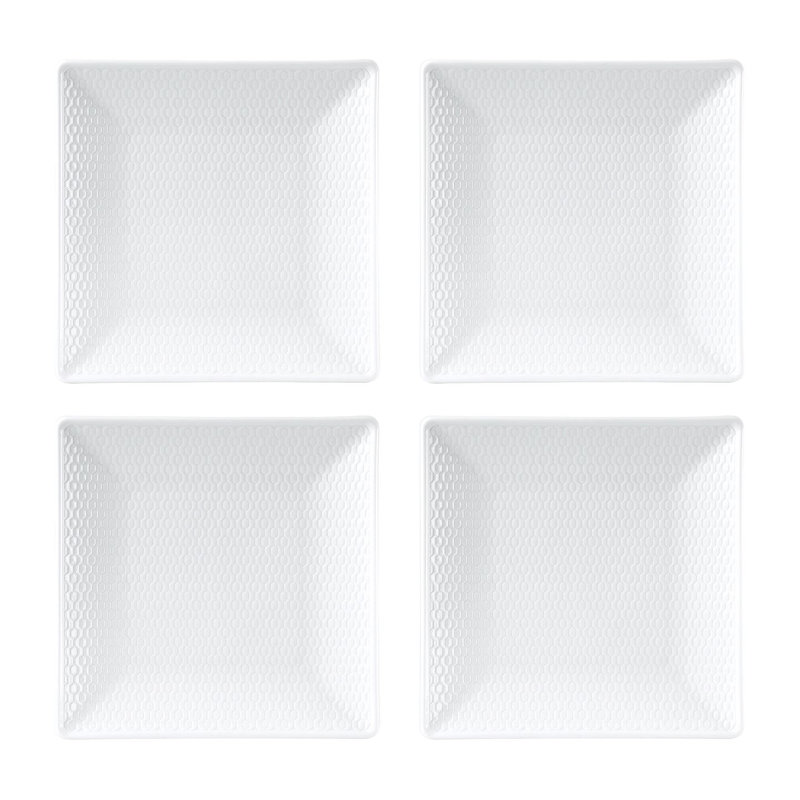 White Geometric Porcelain Square Appetizer Plates, Set of 4