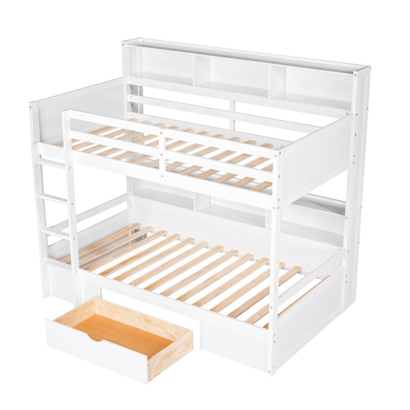 Jeania Kids Twin Over Twin Bunk Bed with Drawers, White