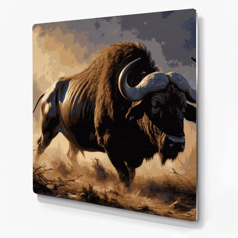 Faune sauvage Buffalo africain, art mural en métal, H 16 po x l 16 po