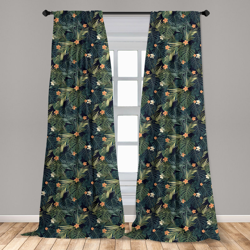 Palm Floral Semi-Sheer Rod Pocket Curtain Panels, 28" x 95"