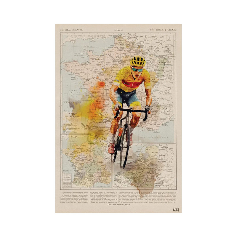 Tour de France, aquarelle, H 12 po x l 8 po x P 0,75 po, Pas de tapis, Toile tendue