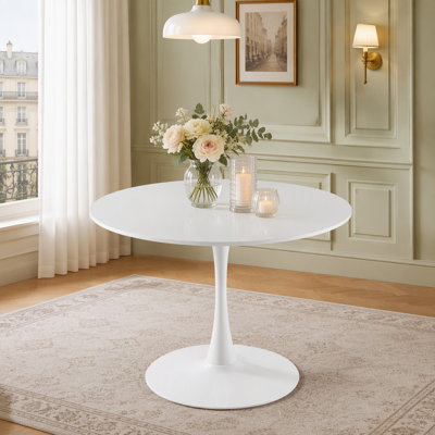 Tulip Table, Mid-century Dining Table for 4-6 People - Round MDF Table Top (the tabletop consists of two panels), Pedestal Dining Table, End Table & Leisure Coffee Table