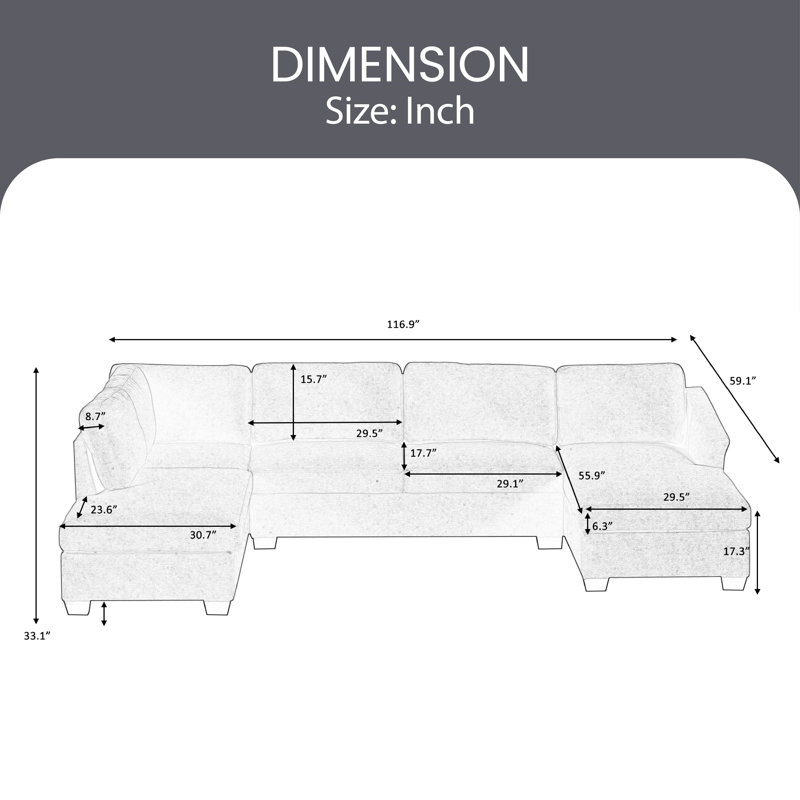 Upholstered U-Shaped Sectional Right Hand Facing, Gray 100% Polyester