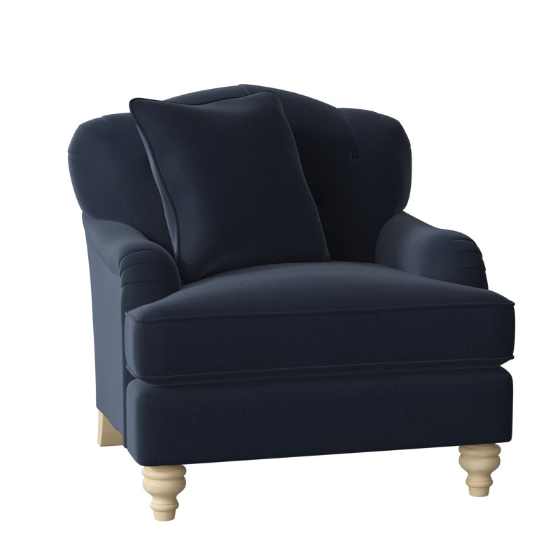 Fauteuil large capitonné 38 po Sullivan, Peyton en sergé performance bleu marine, Non, Pécan