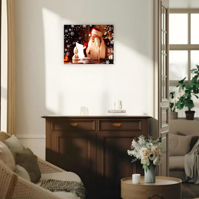 Jolly Santa Claus, lecture d'une lettre, art mural sur toile sans cadre 24 po x 18 po