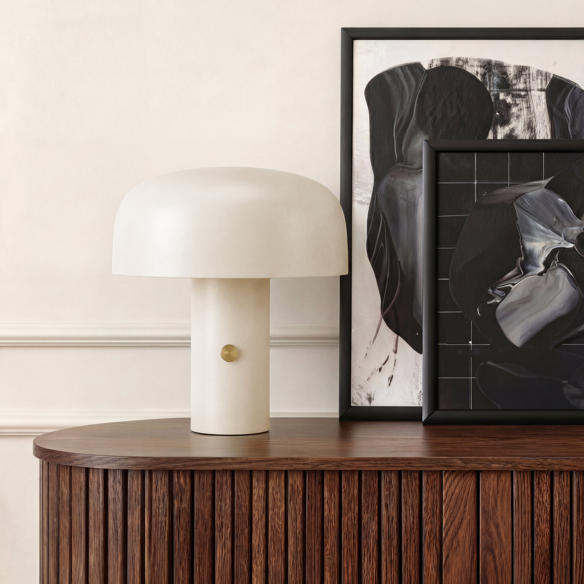 Anita 12" Modern And Elegant LED Table Lamp With Brass Rotary Knob, Cream, White