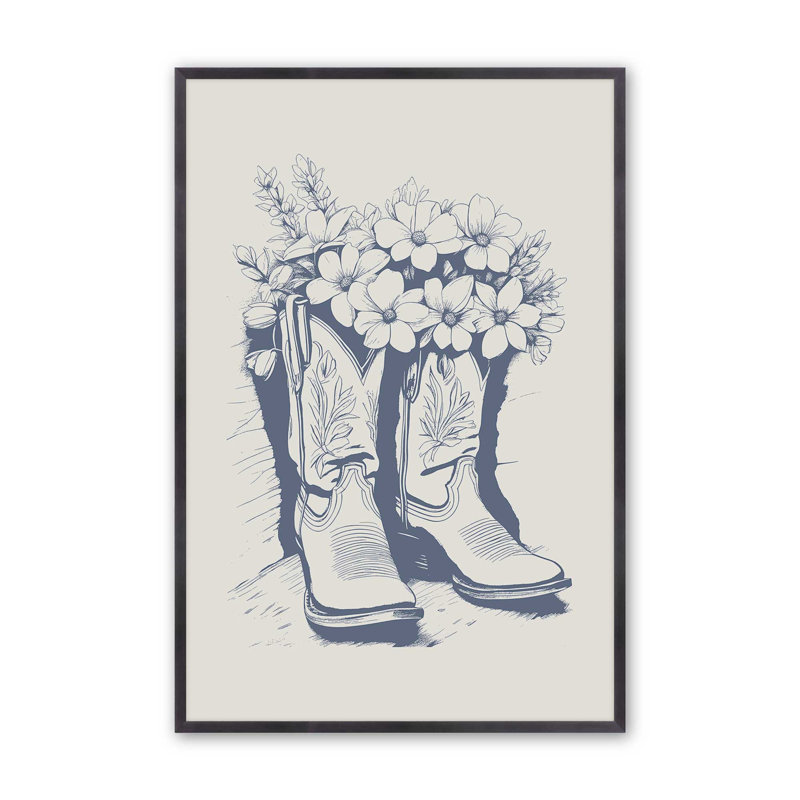 Imprimé de bottes de cowboy bleu marine, H 15,25 po x l 12,25 po, Zinc patiné