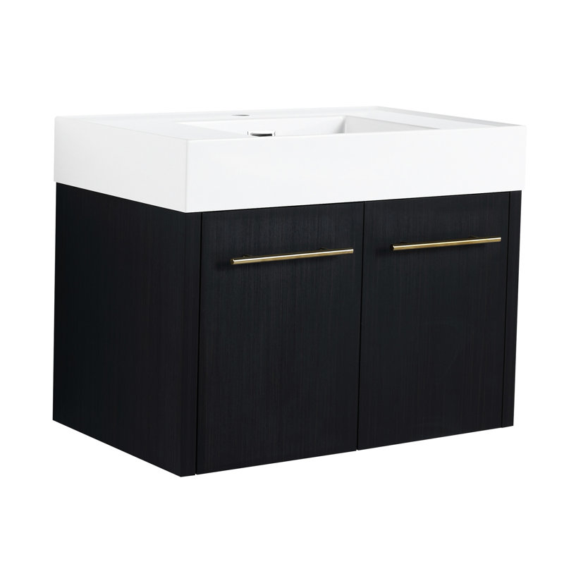 Armoire de salle de bain 30 po, fixation murale de style châtaignier noir, lavabo en résine à bords épais, portes silencieuses, meuble-lavabo 30 po avec lavabo, charnières de porte à fermeture douce, décor contemporain