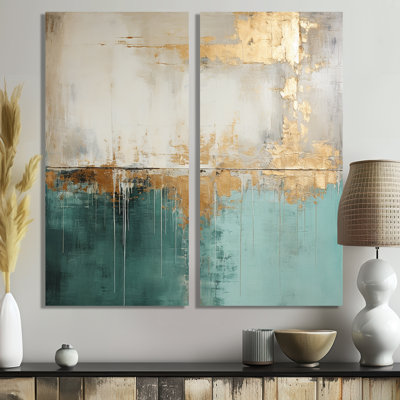 Minimalism Gold And Teal Horizon - Blue Canvas Prints