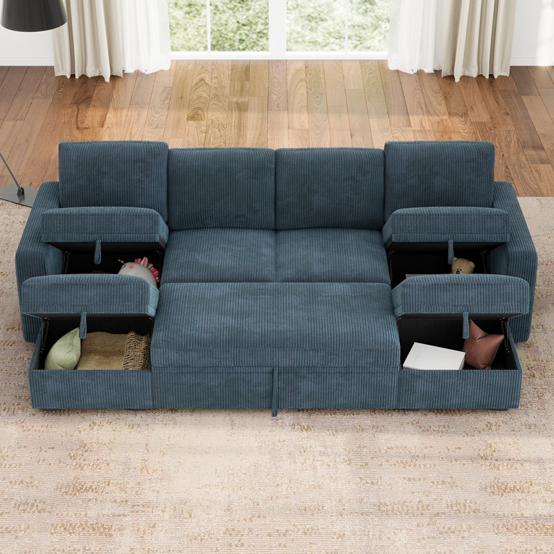 Canapé modulaire avec rangement en U Niyona, Blue Couduroy