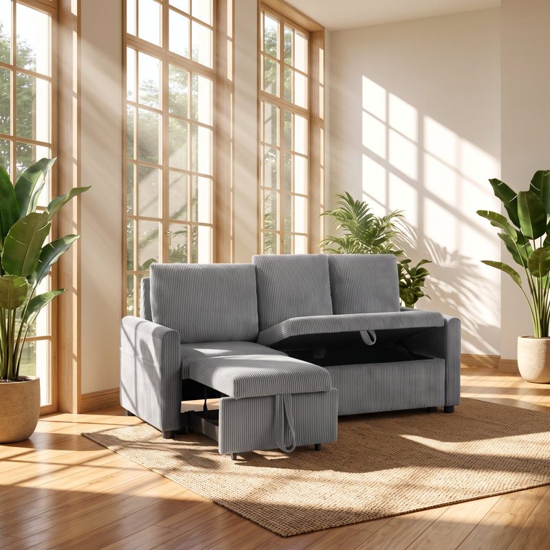 Canapé-lit gigogne simple Relax en velours côtelé avec méridienne de rangement, dimensions : 178 cm (L) x 76 cm (P) x 89 cm (H).