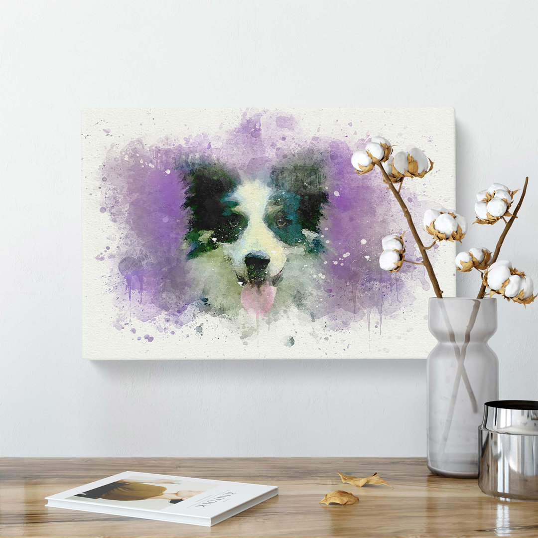 Border Collie in the Purple Flowers - Wrapped Canvas