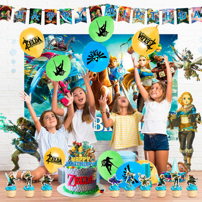Articles de fête d'anniversaire Zelda, ensemble de vaisselle et décorations de fête Zelda, 112 pièces