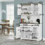 Armoire de cuisine blanche, unité autoportante avec charge intégrée et tablettes réglables, armoire de chargement et de rangement multifonctionnelle pour la salle à manger.
