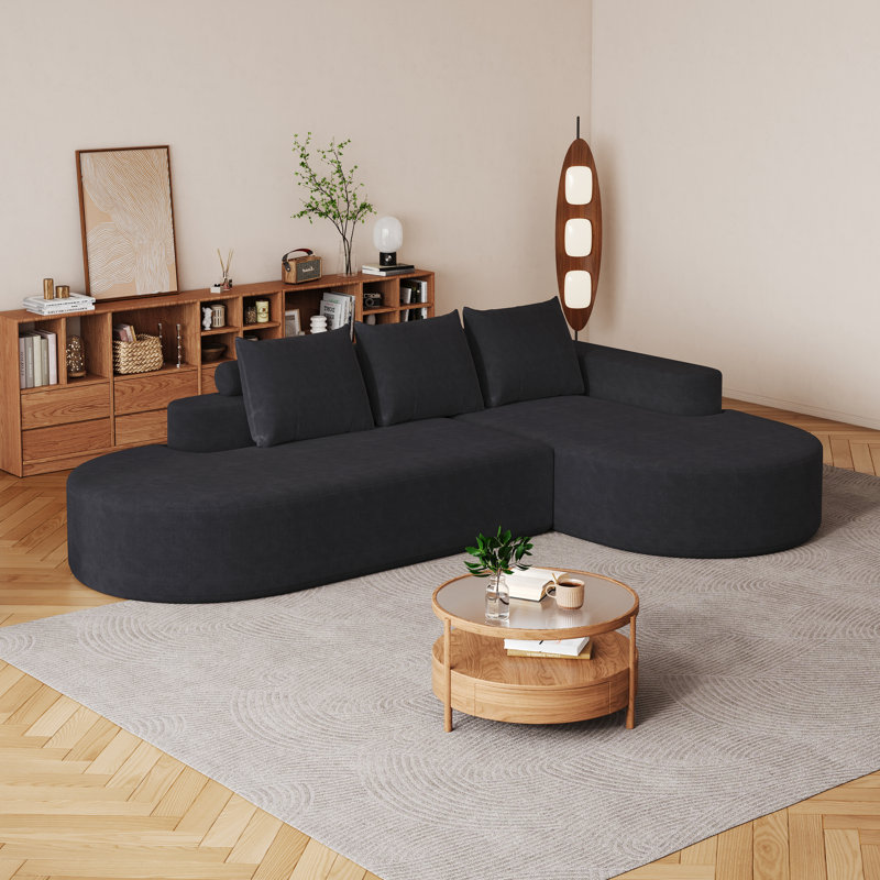 Canapé modulaire incurvé moderne en chenille de 108,5 po, canapé modulaire en L avec 3 coussins, méridienne droite,, Noir