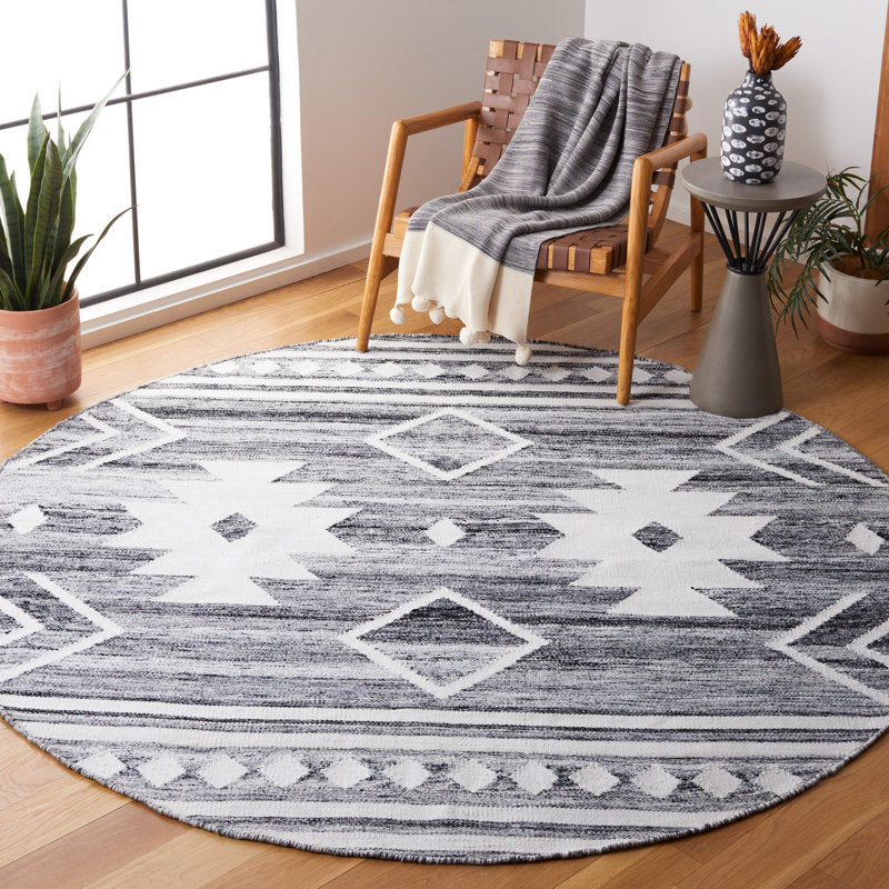 Tapis en polypropylène tissé à plat Kilim Southwestern, Rond 7 pi
