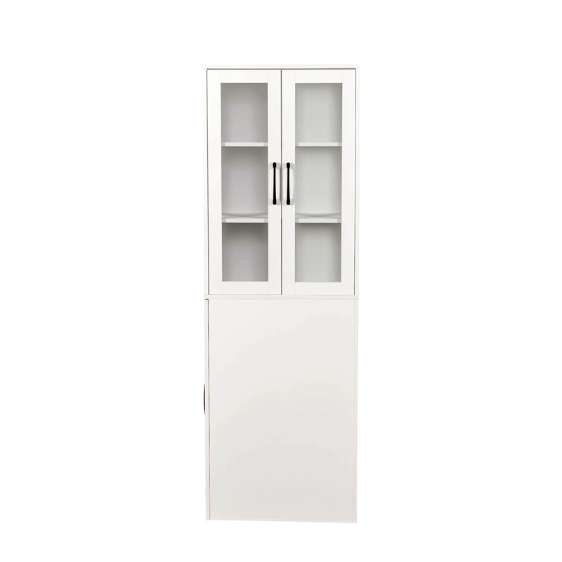 70.87" H Display Storage  Cabinet , 4 Tier Multi-Functional Pull-Out Multi-Tier Storage Shelf & 2 Glass Doors, Modern Wooden Tall Bookshelf Bookcase For Living Room Home Office