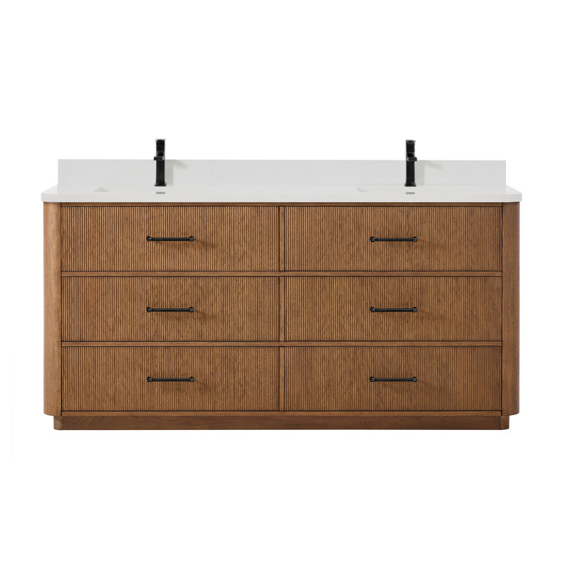 Ensemble de meuble-lavabo double 72 po Francesca, Brun, Matte Black, Quartz blanc