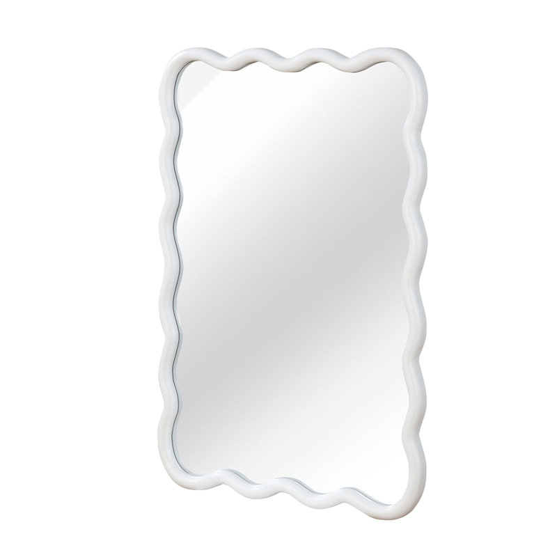 30"x40" White Wavy Rectangle Solid Wood Frame Decorative Mirror for Stylish Interiors, 40" x 30", White
