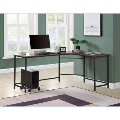 Bureaux, bureau d'ordinateur moderne en L avec support à roulettes, chêne et amp; Finition noire | Noir, chêne | Métal, bois synthétique