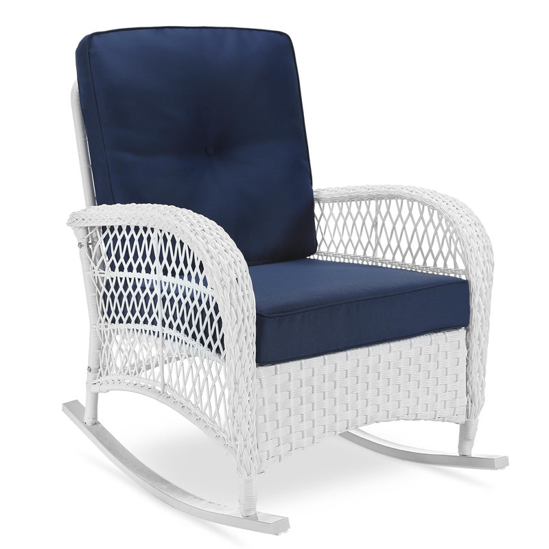 Chaise berçante d'extérieur en osier Netawaka, Bleu marine