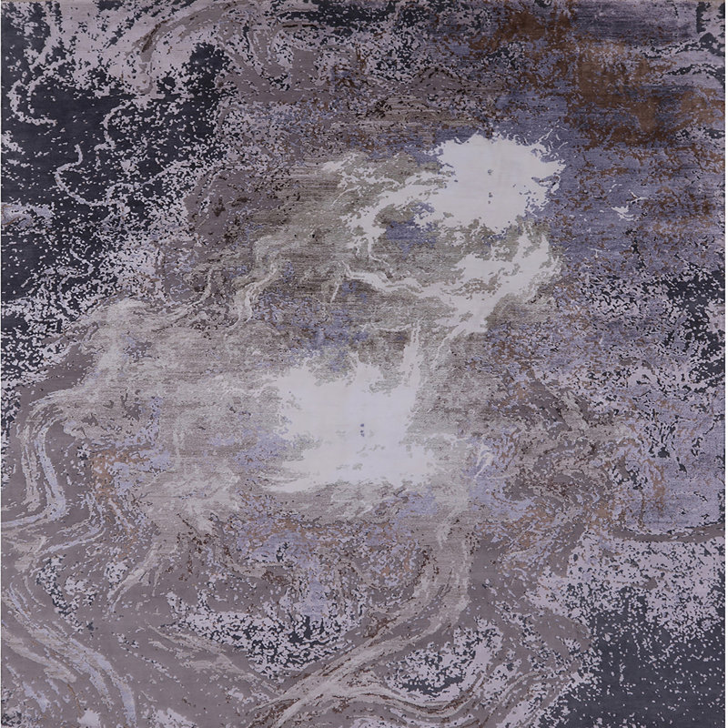 Tapis abstrait gris, Carré 5 pi
