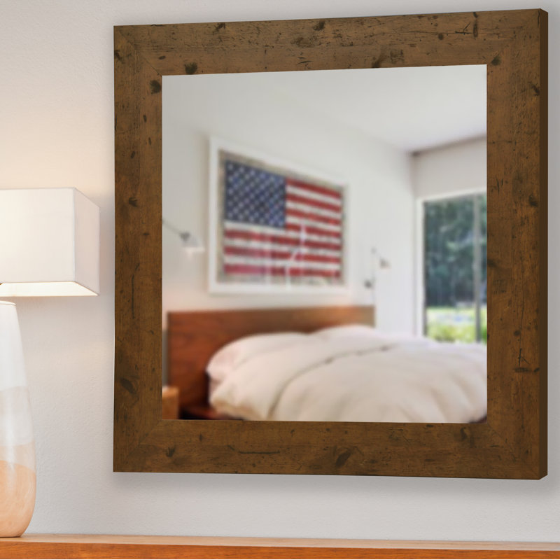 Engineered Wood Flat Wall Mirror, 29.5" H x 29.5" W, Light Walnut