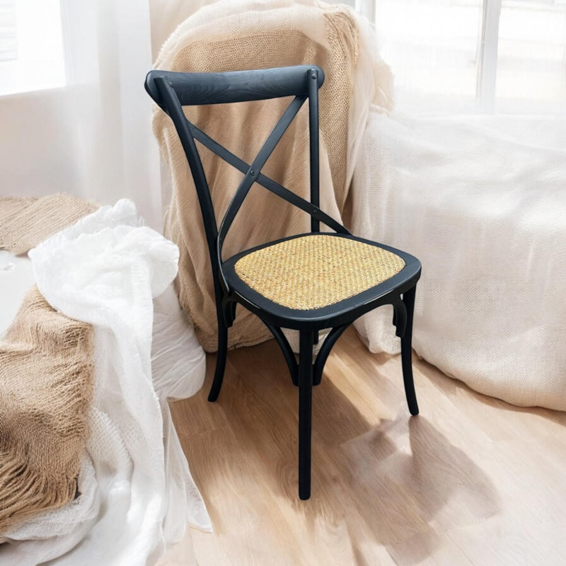Arnulfo Cross Back Dining Chair, Hand-Finished Distressed Design, Stylish and Comfortable Seating for Any Room, Black, 1