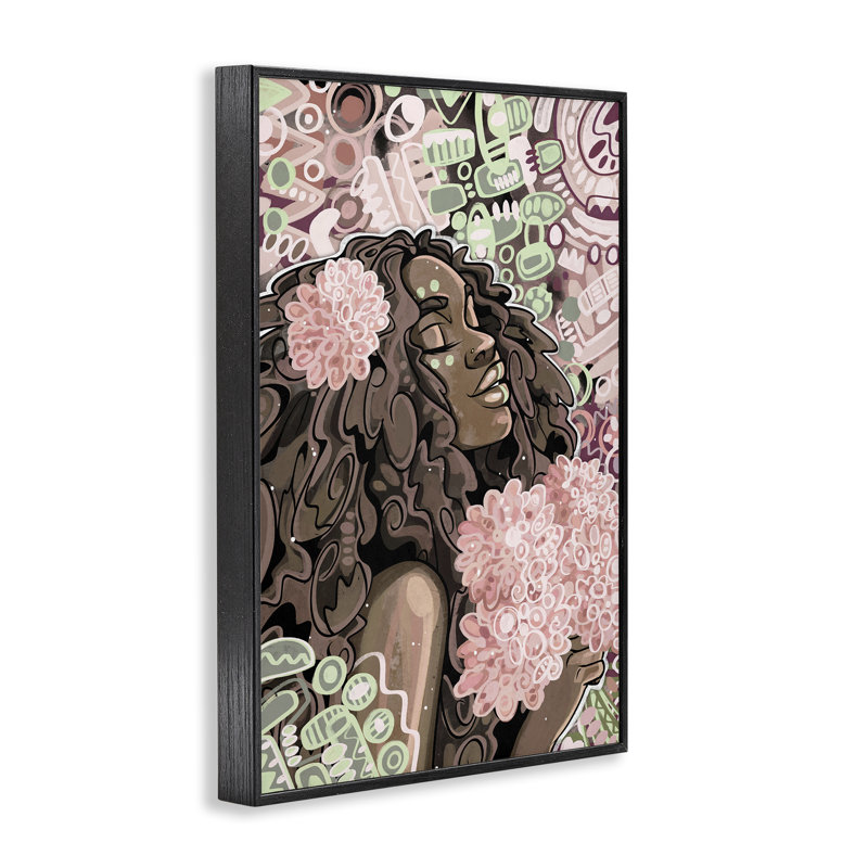 Femme à motifs expressifs, estampe numérique par Justin Copeland, H 18 po x l 12 po, Giclée encadrée noir minuit